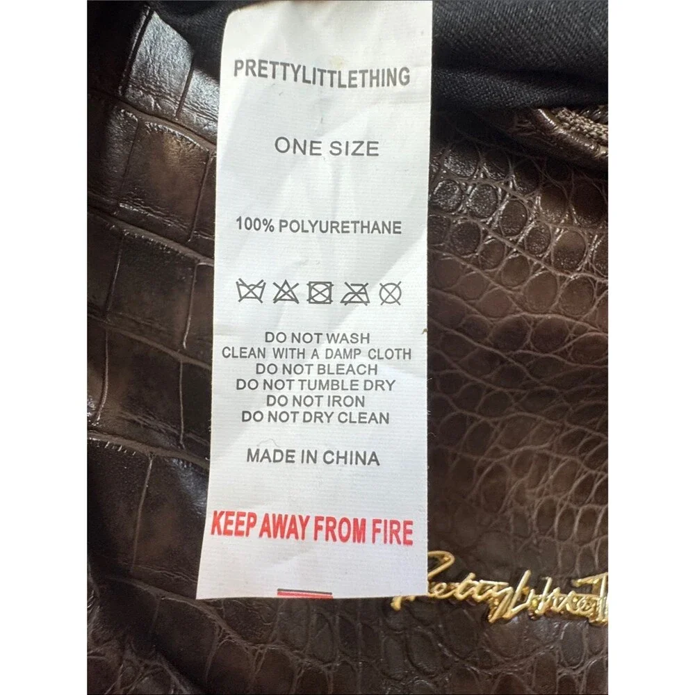 PrettyLittleThing Brown Faux Croc Embossed Hobo Shoulder Bag Y2K Slouchy Purse